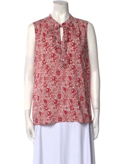 Pre-owned Derek Lam Floral Print Tie Neck Blouse In Red