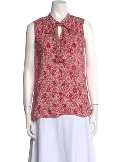 Pre-owned Derek Lam Floral Print Tie Neck Blouse In Red