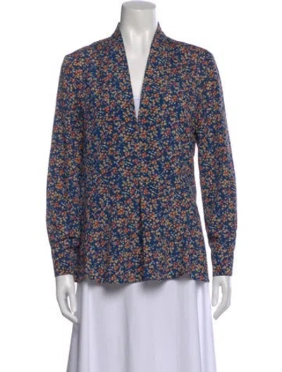 Pre-owned Derek Lam Floral Print V-neck Blouse In Blue