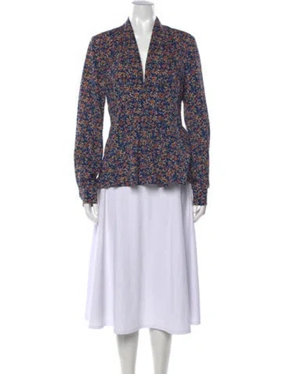 Pre-owned Derek Lam Floral Print V-neck Blouse In Blue