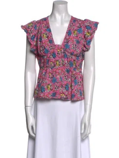 Pre-owned Derek Lam Floral Print V-neck Blouse In Pink