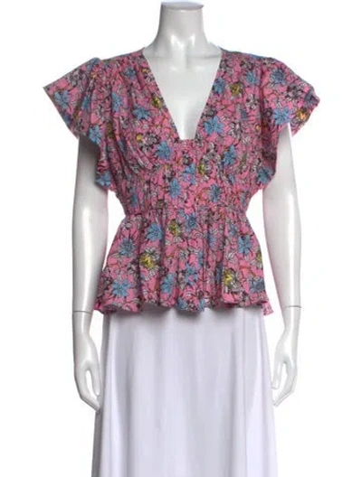 Pre-owned Derek Lam Floral Print V-neck Blouse In Pink