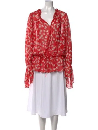Pre-owned Derek Lam Floral Print V-neck Blouse In Red