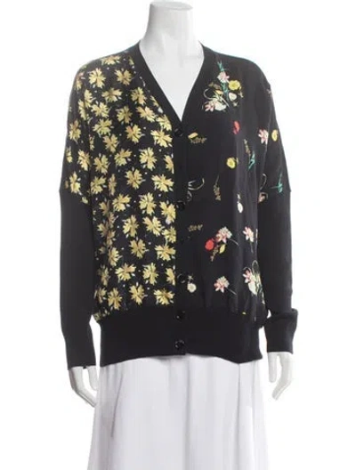 Pre-owned Derek Lam Floral Print V-neck Button-up Top In Black