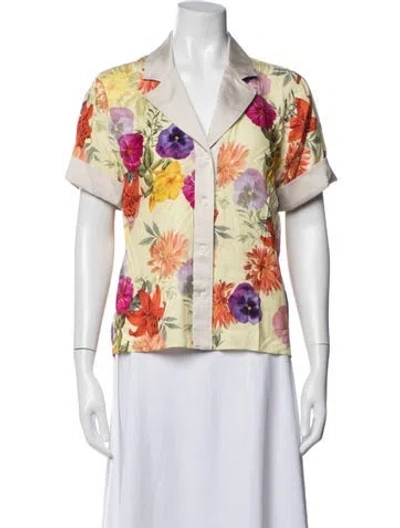 Pre-owned Derek Lam Floral Print V-neck Button-up Top In Yellow