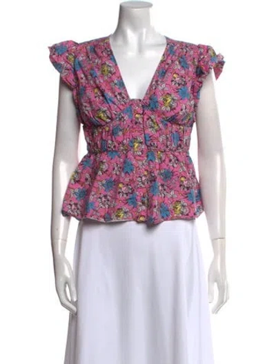 Pre-owned Derek Lam Floral Print V-neck Crop Top In Pink