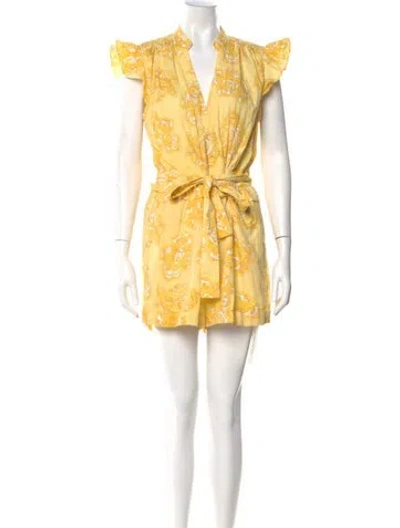 Pre-owned Derek Lam Floral Print V-neck Romper In Yellow
