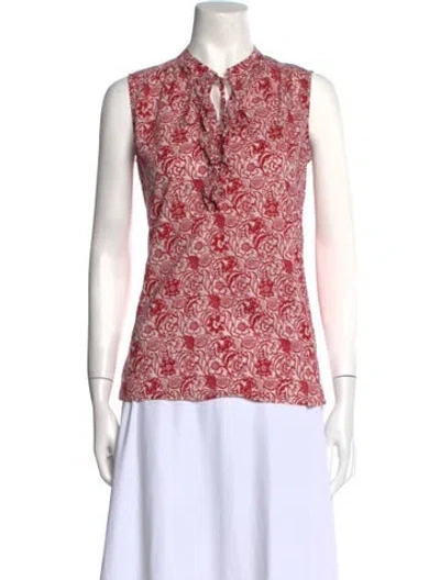 Pre-owned Derek Lam Floral Print V-neck Top In Red