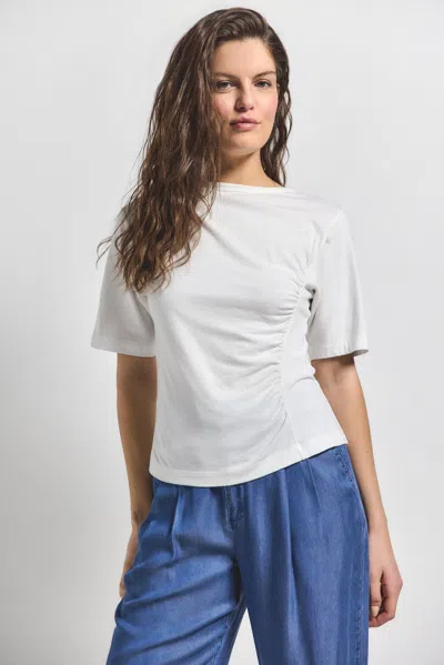 Derek Lam Frederic Ruched Short Sleeve Tee In White