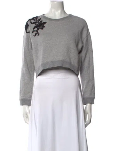 Pre-owned Derek Lam Graphic Print Crew Neck Crop Top In Gray