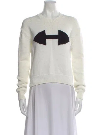 Pre-owned Derek Lam Graphic Print Crew Neck Sweater In White