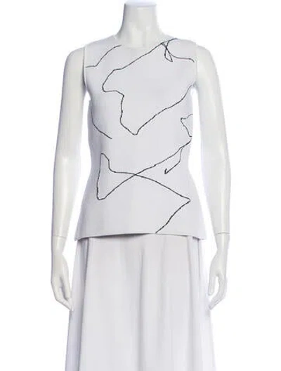 Pre-owned Derek Lam Graphic Print Crew Neck Top In White