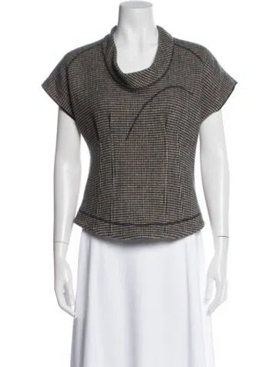 Pre-owned Derek Lam Houndstooth Print Cowl Neck Top In White