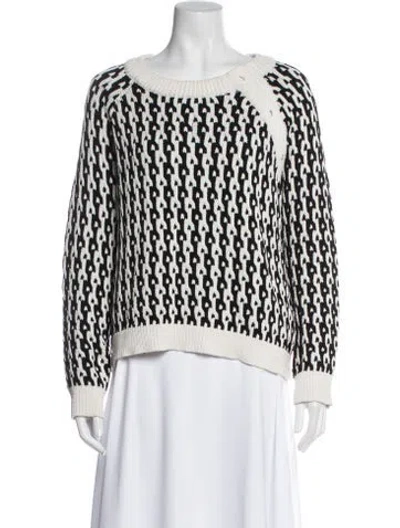 Pre-owned Derek Lam Houndstooth Print Crew Neck Sweater In White