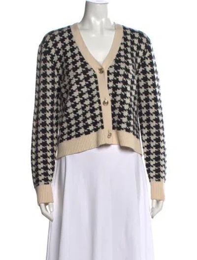 Pre-owned Derek Lam Houndstooth Print V-neck Sweater In Black/neutrals