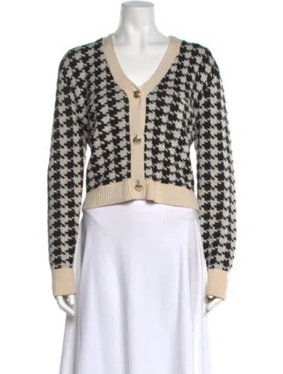 Pre-owned Derek Lam Houndstooth Print V-neck Sweater In White