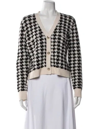 Pre-owned Derek Lam Houndstooth Print V-neck Sweater In White