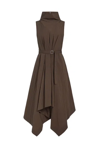 Derek Lam Indie Crinkle Cotton Funnel Neck Asymetric Hem Dress