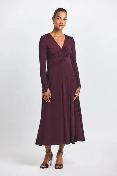 Derek Lam Isabella Ruched Front Long Sleeve Dress In Burgundy