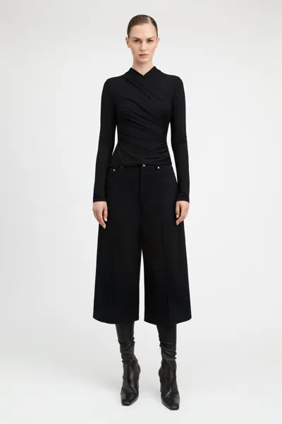 Derek Lam Isaiah Draped Long Sleeve Wrap Top In Black