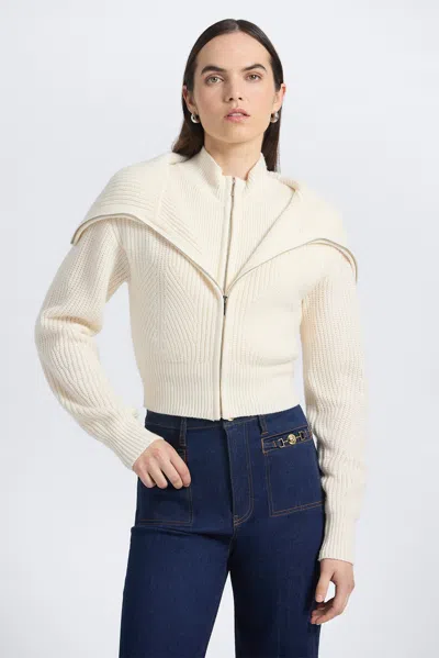 Derek Lam Jayne Layered Zip Front Sweater In Neutral