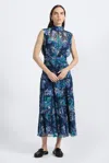 Derek Lam Junia Floral Tapestry High Neck Dress-navy/jade/ecru In Multi