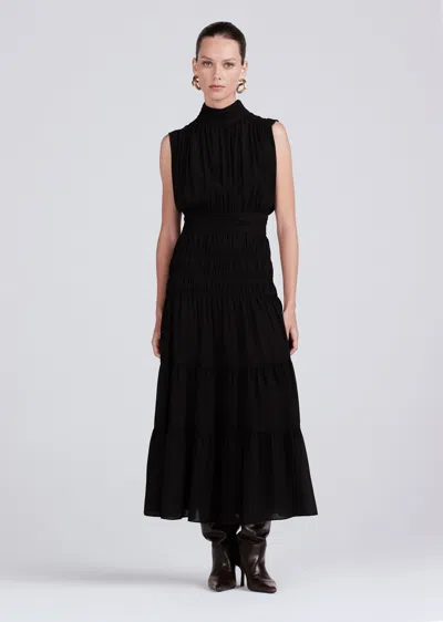 Derek Lam Junia Rouched Sleeveless Midi Dress In Black