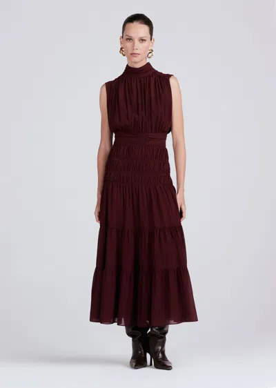 Derek Lam Junia Rouched Sleeveless Midi Dress In Burgundy