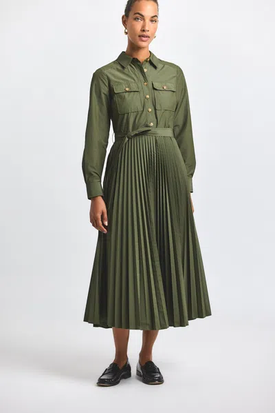Derek Lam Kenza Cotton Poly Poplin Pleated Shirt Dress
