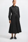Derek Lam Kenza Cotton Poly Poplin Pleated Shirt Dress In Black