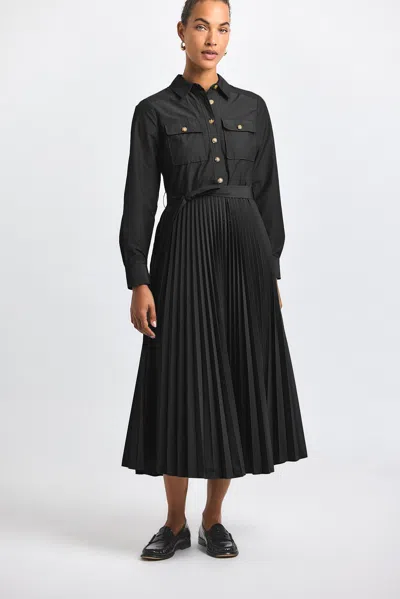 Derek Lam Kenza Cotton Poly Poplin Pleated Shirt Dress In Black