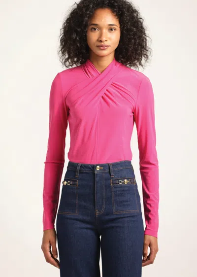 Derek Lam Krini Wrap Long Sleeve Jersey Top In Pink
