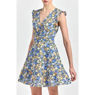 Derek Lam Kris Floral Sleeveless Cotton Minidress In Blue