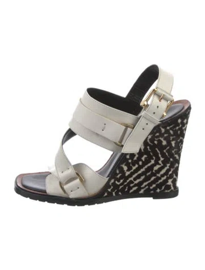 Pre-owned Derek Lam Leather Animal Print Sandals In White