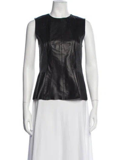 Pre-owned Derek Lam Leather Crew Neck Top In White
