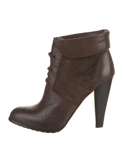 Pre-owned Derek Lam Leather Leather Trim Embellishment Lace-up Boots In Brown