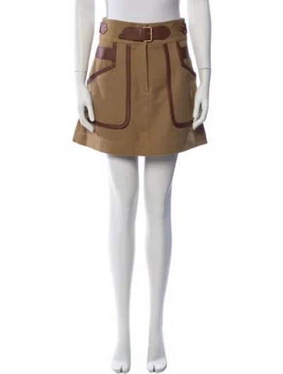 Pre-owned Derek Lam Leather Trim Embellishment Mini Skirt In Brown