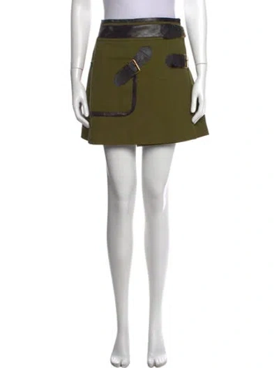 Pre-owned Derek Lam Leather Trim Embellishment Mini Skirt In Green