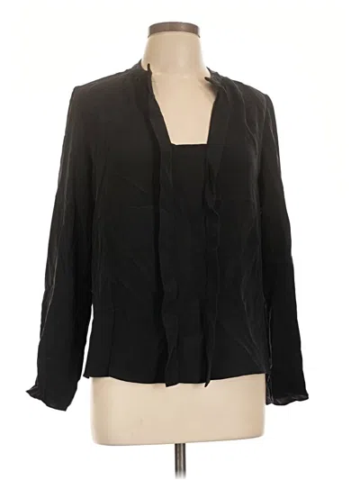 Pre-owned Derek Lam Long Sleeve Silk Top Black Tie Neck Tops
