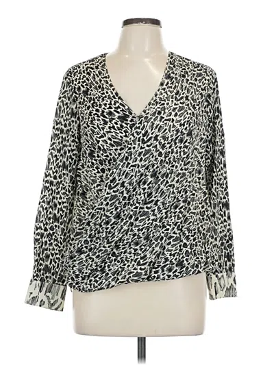 Pre-owned Derek Lam Long Sleeve Silk Top Ivory Animal Print Pattern Plunge Neckline Tops In White