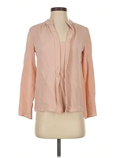 Pre-owned Derek Lam Long Sleeve Silk Top Tan Plunge Neckline Tops In Brown