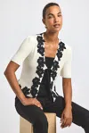 Derek Lam Maes Short Sleeve Cardigan With Lace Trim