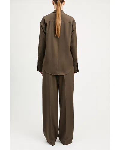 Derek Lam Max Crosshatch Stretch Shirt In Ash Brown