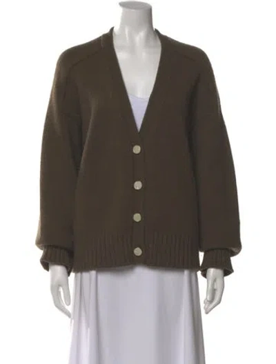 Pre-owned Derek Lam Merino Wool V-neck Sweater In Green