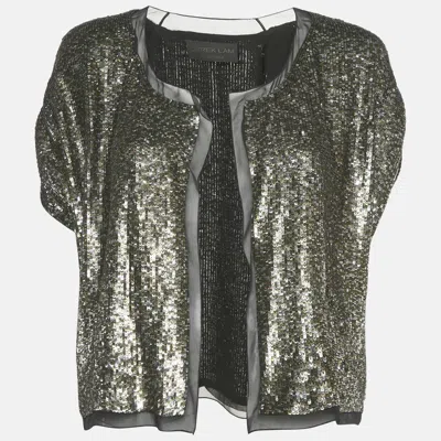 Derek Lam Metallic Sequin Embellished Silk Bolero M In Silver