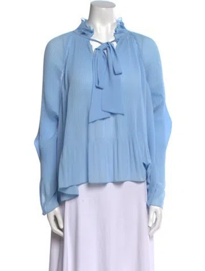 Pre-owned Derek Lam Mock Neck Long Sleeve Blouse In Blue