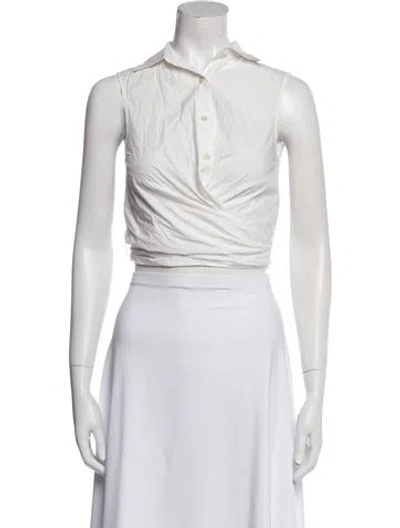Pre-owned Derek Lam Mock Neck Sleeveless Crop Top In White