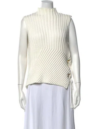 Pre-owned Derek Lam Mock Neck Sweater In White