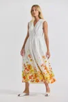 Derek Lam Nara Border Print Cotton Poplin Cinch Waist Maxi Dress