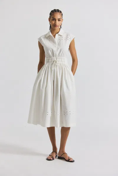 Derek Lam Nikita Poplin Embroidered Eyelet Cinch Waist Shirtdress